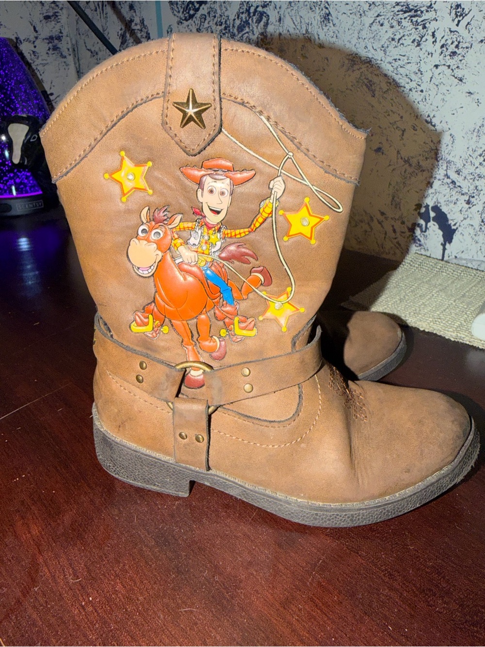 Disney Kids Brown Cowboy Boots with Orange and Yellow Woody Graphic